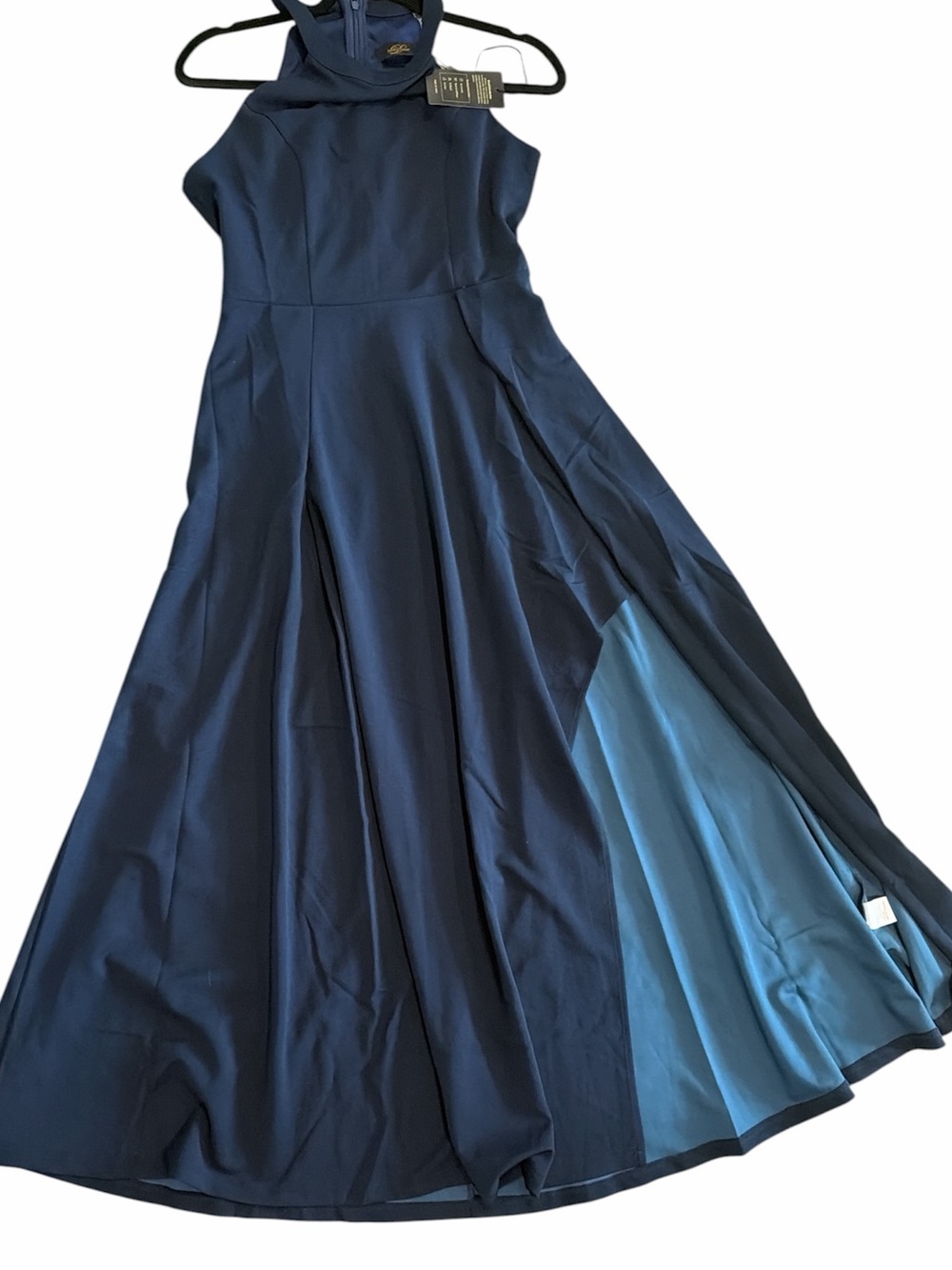 High-Neck Navy Maxi Dress - Sleek Sleeveless Design - Picture 9 of 11